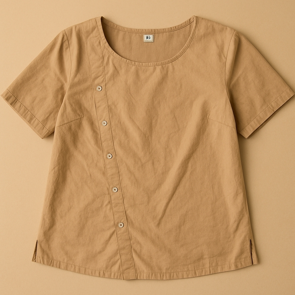 COMFORTABLE XL Tan Brown Asymmetrical Button Scrub Top Medical Uniform Shirt 🏨